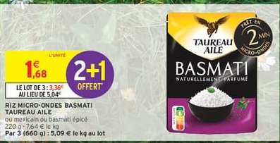 Riz Micro-Ondes Basmati Taureau Ailé