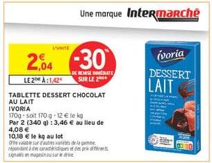 TABLETTE DESSERT CHOCOLAT AU LAIT IVORIA