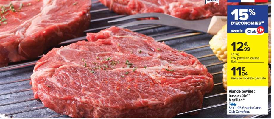Viande bovine : basse côte** à griller