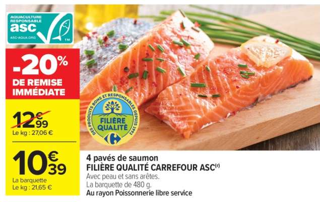 4 pavés de saumon FILIÈRE QUALITÉ CARREFOUR ASC