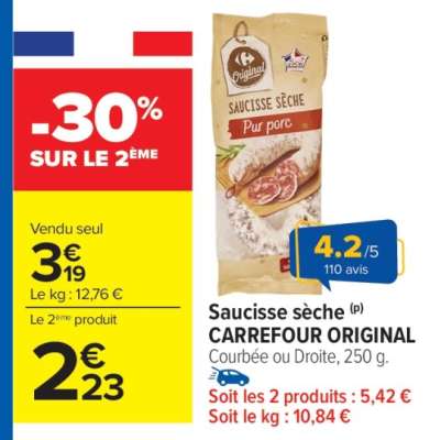 Saucisse sèche CARREFOUR ORIGINAL