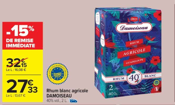 Rhum blanc agricole DAMOISEAU