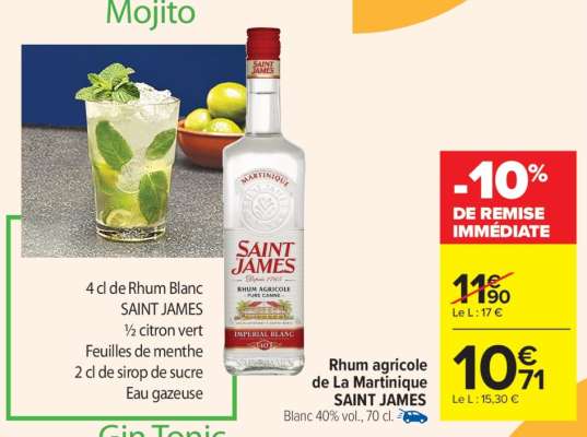 Rhum agricole de La Martinique SAINT JAMES