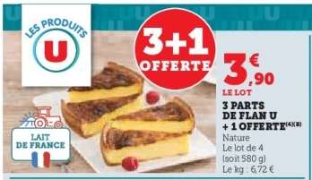 3 Parts de Flan U + 1 Offerte