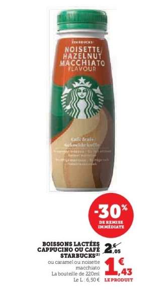 BOISSONS LACTÉES CAPPUCINO OU CAFÉ STARBUCKS