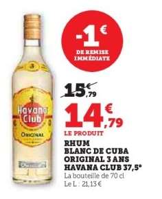 RHUM BLANC DE CUBA ORIGINAL 3 ANS HAVANA CLUB 37,5°