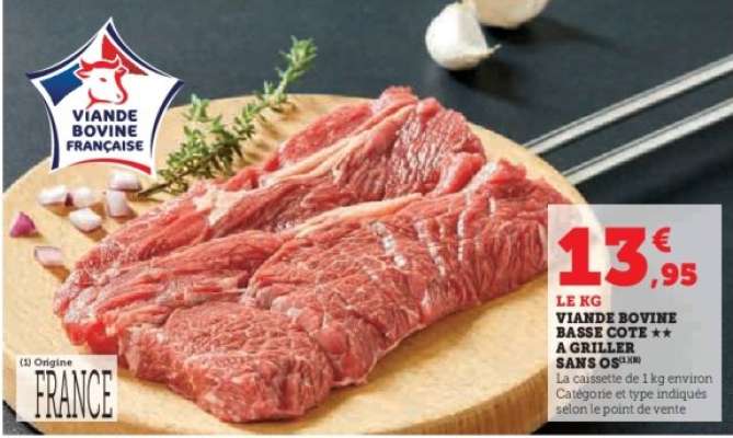 VIANDE BOVINE BASSE COTE ** A GRILLER SANS OS