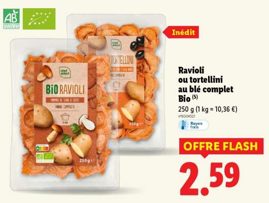 Ravioli ou tortellini au blé complet Bio