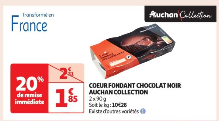 Coeur Fondant Chocolat Noir Auchan Collection