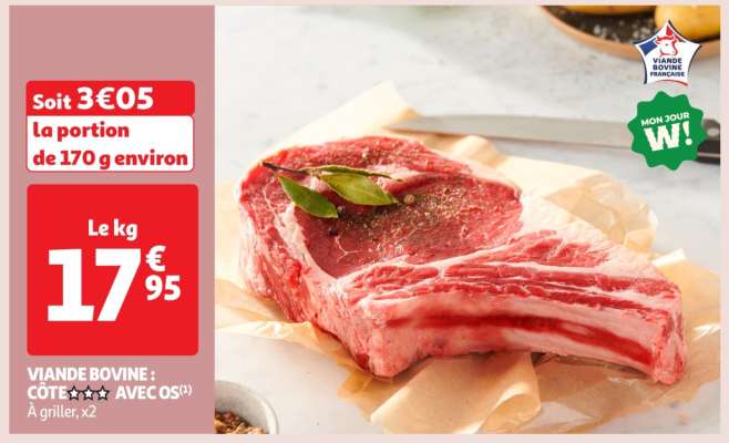 Viande bovine : côte*** avec os