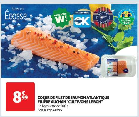 COEUR DE FILET DE SAUMON ATLANTIQUE FILIÈRE AUCHAN "CULTIVONS LE BON"