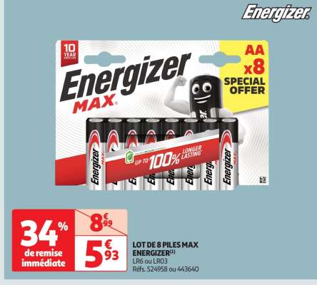 LOT DE 8 PILES MAX ENERGIZER