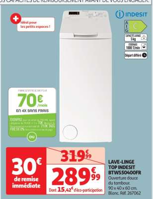 LAVE-LINGE TOP INDESIT BTWS50400FR