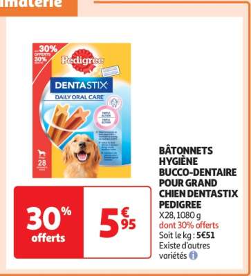 BÂTONNETS HYGIÈNE BUCCO-DENTAIRE POUR GRAND CHIEN DENTASTIX PEDIGREE