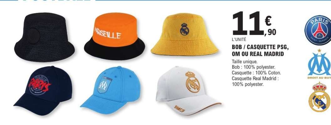 BOB / CASQUETTE PSG, OM OU REAL MADRID