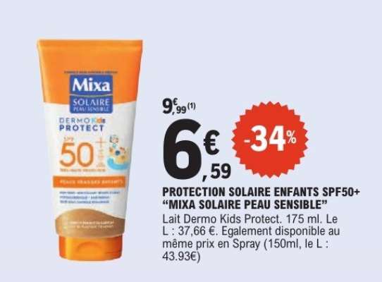 PROTECTION SOLAIRE ENFANTS SPF50+ “MIXA SOLAIRE PEAU SENSIBLE”