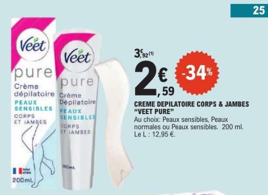 CREME DEPILATOIRE CORPS & JAMBES “VEET PURE”