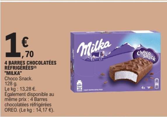 4 BARRES CHOCOLATÉES RÉFRIGÉRÉES "MILKA"