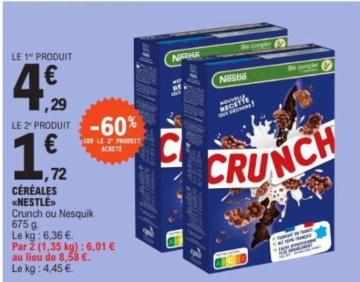 CÉRÉALES «NESTLÉ» Crunch ou Nesquik 675 g