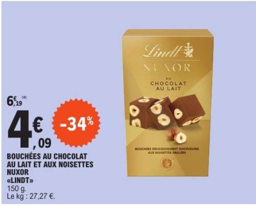 BOUCHÉES AU CHOCOLAT AU LAIT ET AUX NOISETTES NUXOR «LINDT»