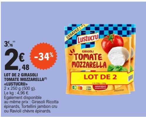 LOT DE 2 GIRASOLI TOMATE MOZZARELLA "LUSTUCRU"