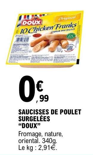 Saucisses de poulet surgelées 'Doux'