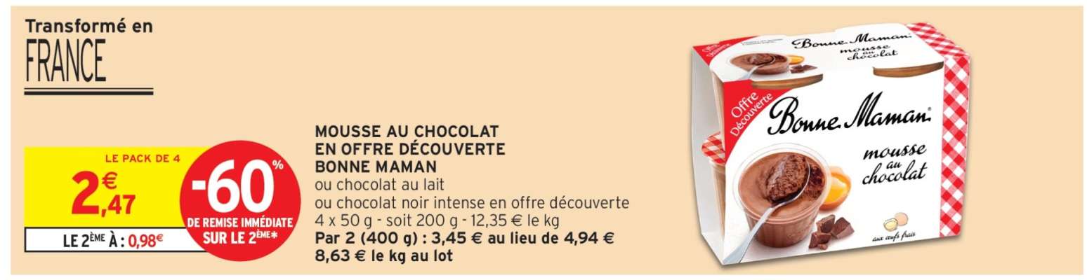 MOUSSE AU CHOCOLAT EN OFFRE DÉCOUVERTE BONNE MAMAN