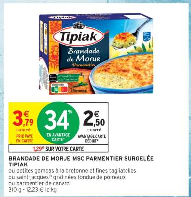 BRANDADE DE MORUE MSC PARMENTIER SURGELÉE “TIPIAK”