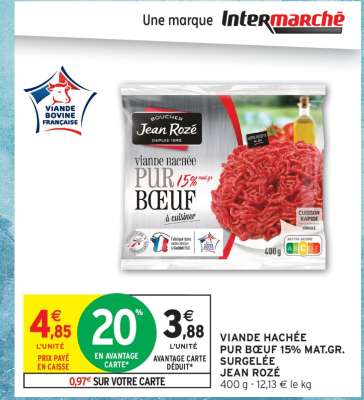 Viande Hachée Pur Bœuf 15% Mat.Gr. Surgelée Jean Rozé