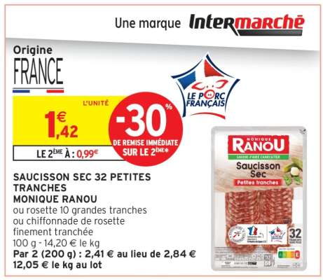 SAUCISSON SEC 32 PETITES TRANCHES MONIQUE RANOU