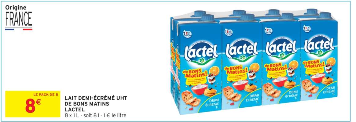 Lait Demi-Écrémé UHT de Bons Matins Lactel