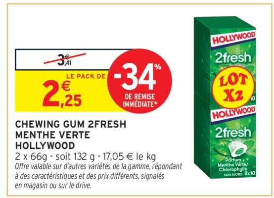 CHEWING GUM 2FRESH MENTHE VERTE HOLLYWOOD