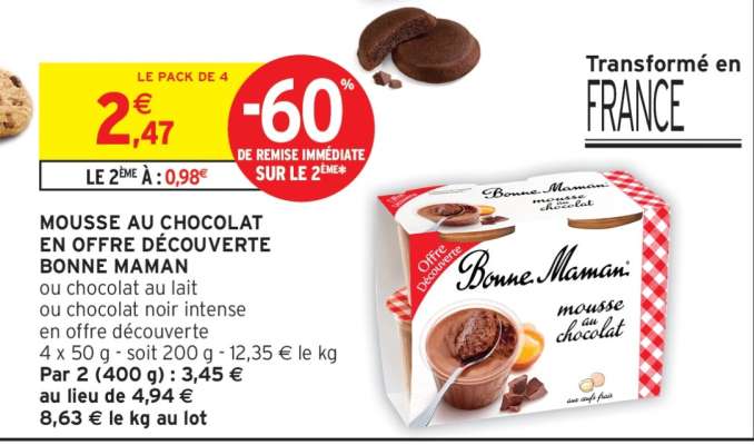 MOUSSE AU CHOCOLAT EN OFFRE DÉCOUVERTE BONNE MAMAN