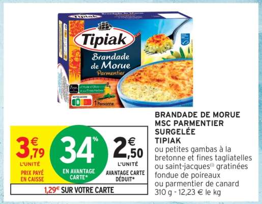 BRANDADE DE MORUE MSC PARMENTIER SURGELÉE “TIPIAK”
