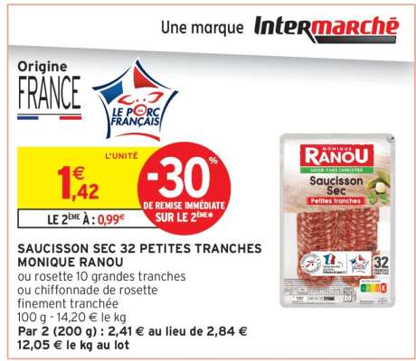SAUCISSON SEC 32 PETITES TRANCHES MONIQUE RANOU