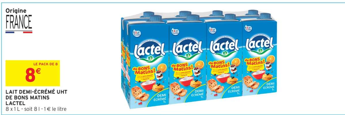Lait Demi-Écrémé UHT de Bons Matins Lactel