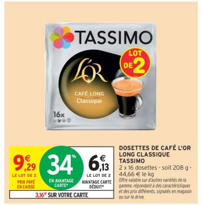 Dosettes de Café L'OR Long Classique Tassimo