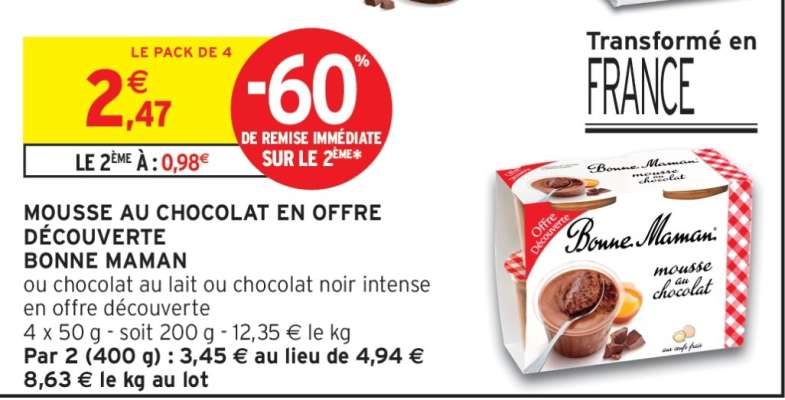 MOUSSE AU CHOCOLAT EN OFFRE DÉCOUVERTE BONNE MAMAN