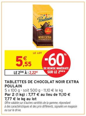 Tablettes De Chocolat Noir Extra Poulain