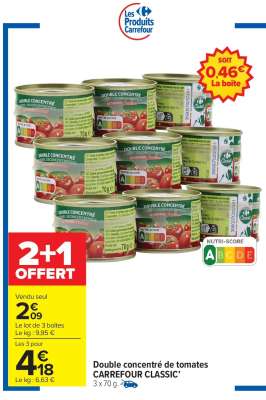Double concentré de tomates CARREFOUR CLASSIC’