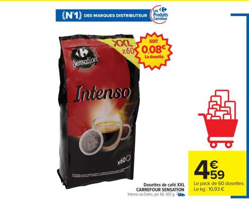 Dosettes de café XXL CARREFOUR SENSATION