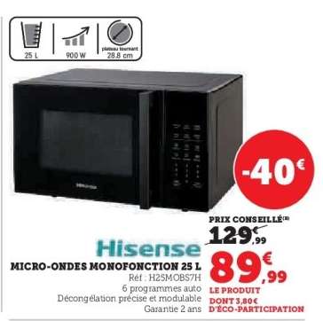 Hisense Micro-ondes Monofonction 25 L