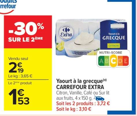 YAOURT À LA GRECQUE CARREFOUR EXTRA