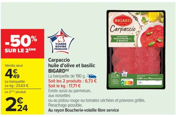 Carpaccio huile d'olive et basilic BIGARD