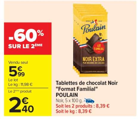 Tablettes de chocolat Noir "Format Familial" POULAIN