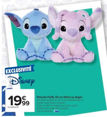 Peluche Fluffy 33 cm Stitch ou Angel