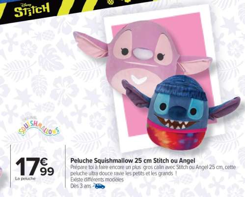 Peluche Squishmallow 25 cm Stitch ou Angel
