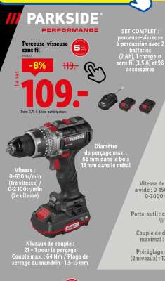 Perceuse-visseuse sans fil PARKSIDE PERFORMANCE