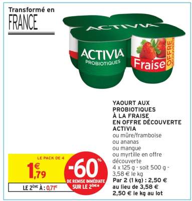 YAOURT AUX PROBIOTIQUES À LA FRAISE EN OFFRE DÉCOUVERTE ACTIVIA