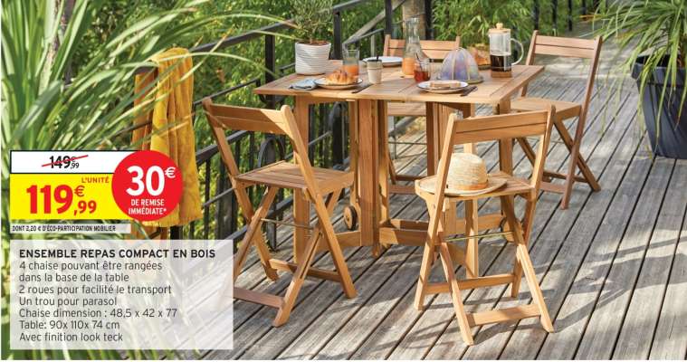 ENSEMBLE REPAS COMPACT EN BOIS